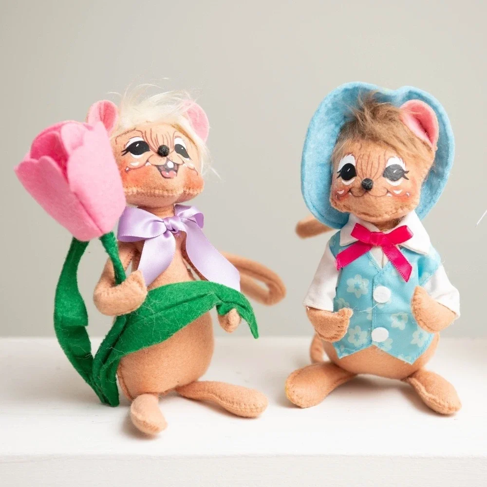 Annalee Dolls 12pc Felt Collector Figurines Mice Bunnies CottageCore Whimsical